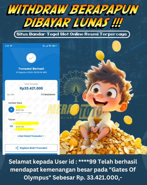 Selamat kepada User id : ****99 Telah berhasil mendapat kemenangan besar pada Gates Of Olympus Sebesar Rp. 33.421.000,-