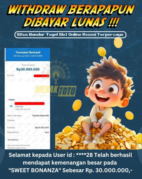 Selamat kepada User id : ****28 Telah berhasil mendapat kemenangan besar pada  SWEET BONANZA Sebesar Rp. 30.000.000,-