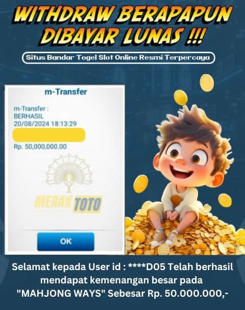 Selamat kepada User id : ****28 Telah berhasil mendapat kemenangan besar pada SWEET BONANZA Sebesar Rp. 50.000.000,-