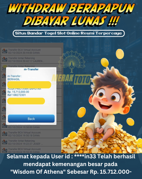 Selamat kepada User id : ****in33 Telah berhasil mendapat kemenangan besar pada  Wisdom Of Athena Sebesar Rp. 15.712.000-