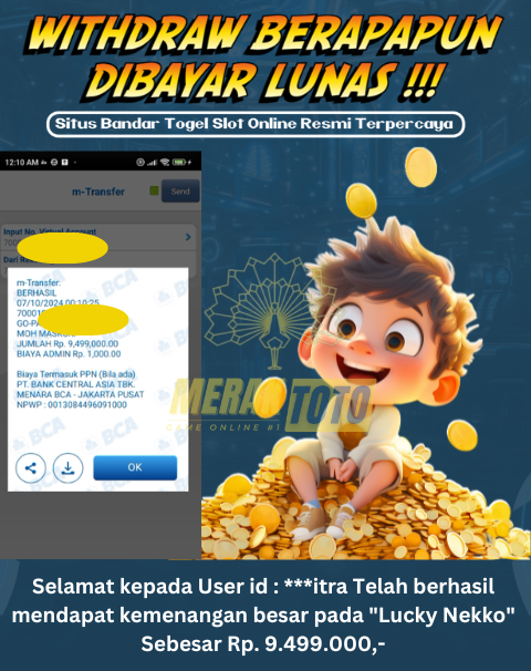 Selamat kepada User id : ***itra Telah berhasil mendapat kemenangan besar pada Lucky Nekko PGSOFT Sebesar Rp. 9.499.000,-