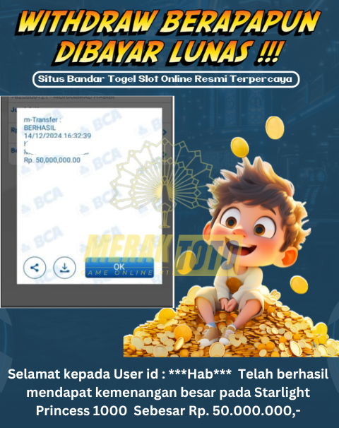 Selamat kepada User id : ***Hab***  Telah berhasil mendapat kemenangan besar pada Starlight Princess 1000  Sebesar Rp. 50.000.000,-